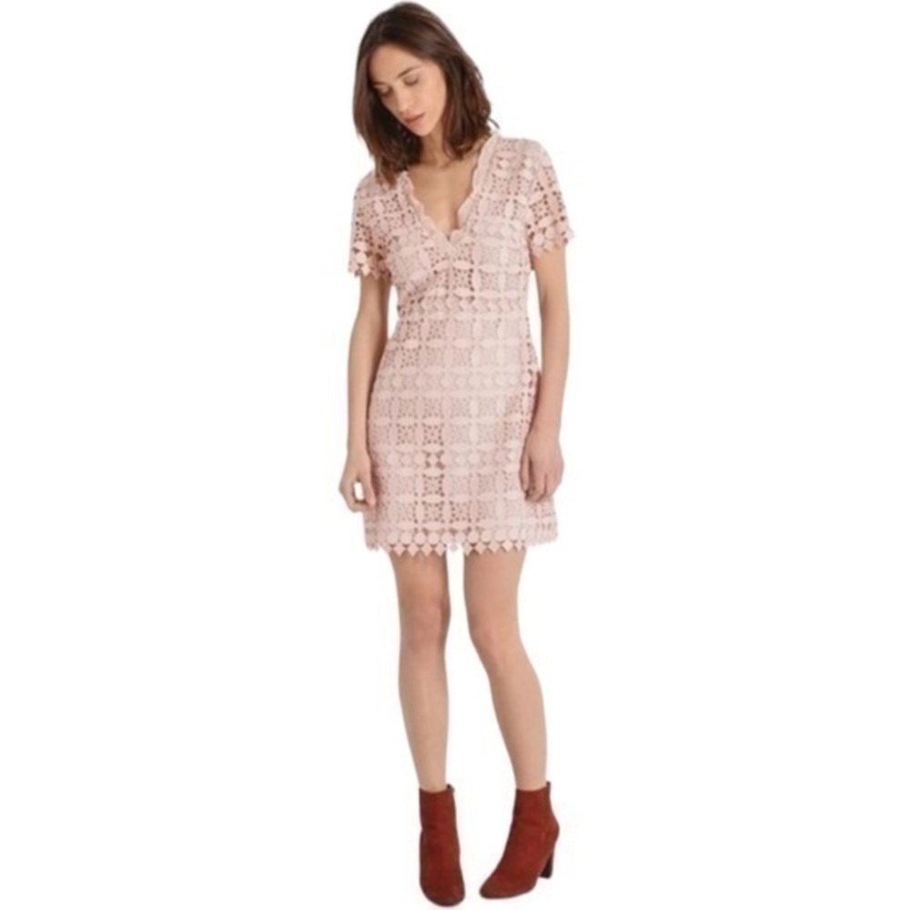 Sandro Manureva Blush Pink Crochet Lace Mini Dress Size 1 or Small - Picture 5 of 9